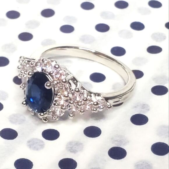 3.0 Ct Sky Blue Sapphire & White Baguette Diamond Cocktail Ring on 925 Silver - Picture 9 of 12